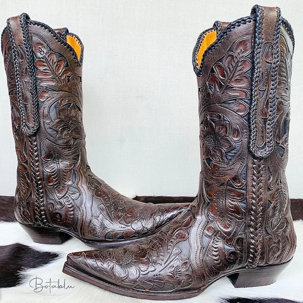 SOLD OLD GRINGO BOOT STAR Tooled Leather Handmade Brown Cowboy Western Boots 10 - Picture 13 of 14